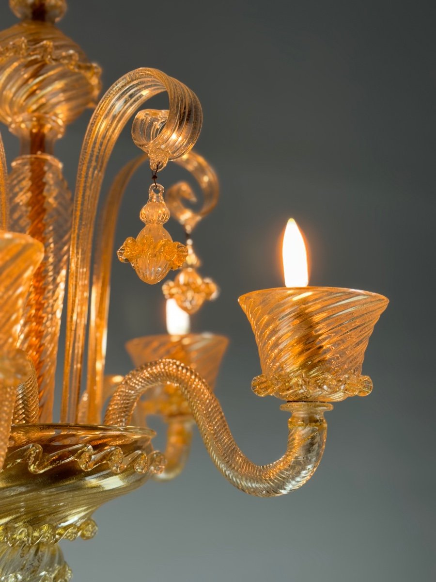 Venetian Chandelier In Golden Murano Glass 5 Arms Of Light Circa 1930-photo-6