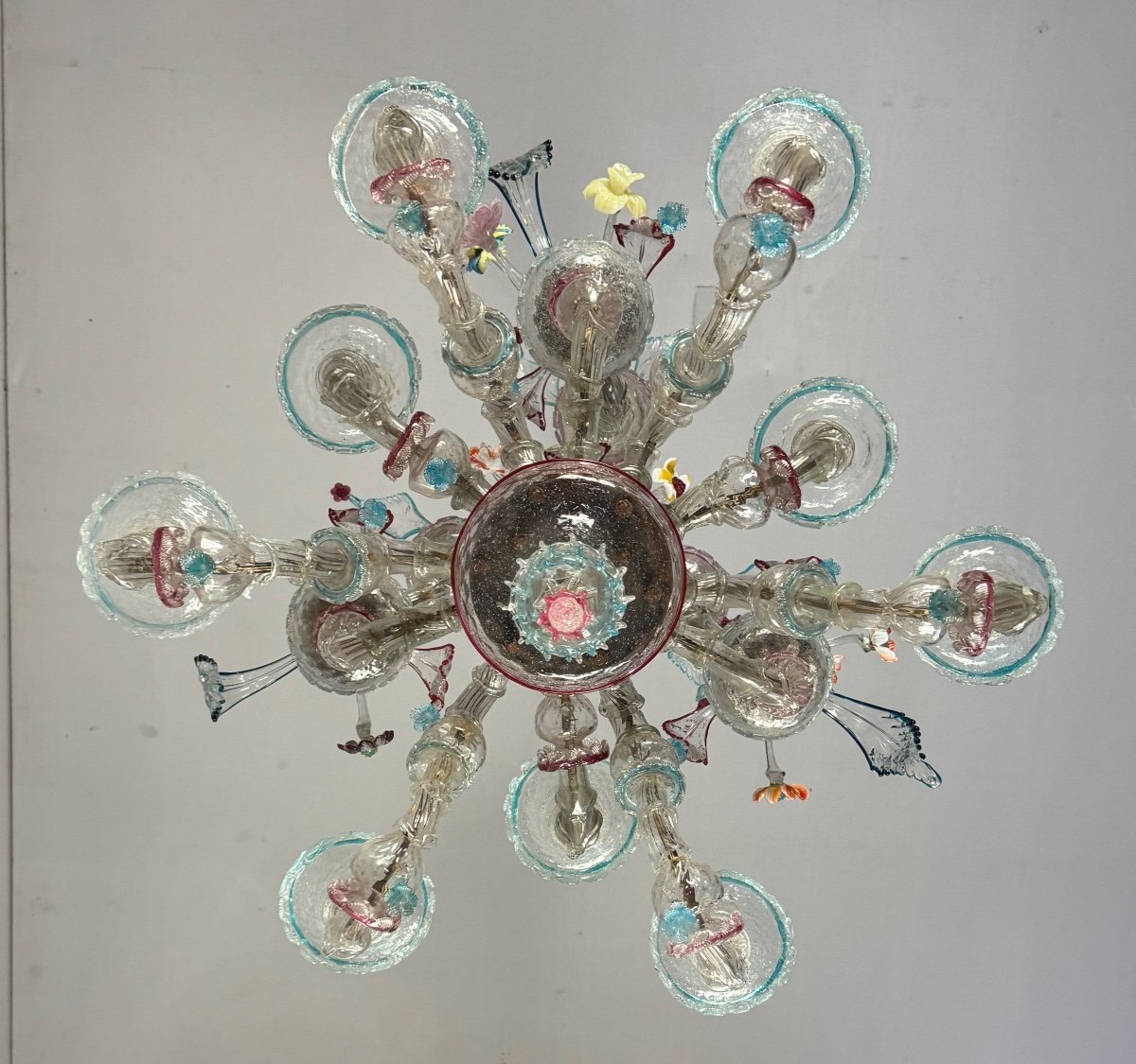 Venetian Rezzonico Chandelier In Multicolored Murano Glass, 12 Arms Of Light Circa 1900-photo-3