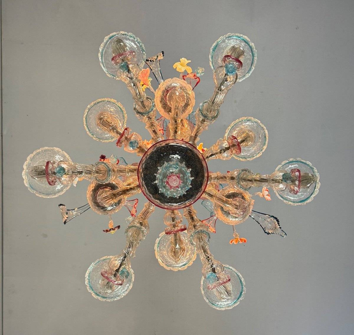 Venetian Rezzonico Chandelier In Multicolored Murano Glass, 12 Arms Of Light Circa 1900-photo-4