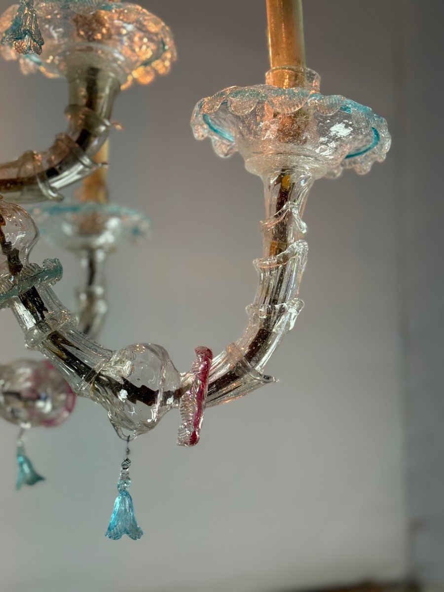 Venetian Rezzonico Chandelier In Multicolored Murano Glass, 12 Arms Of Light Circa 1900-photo-3