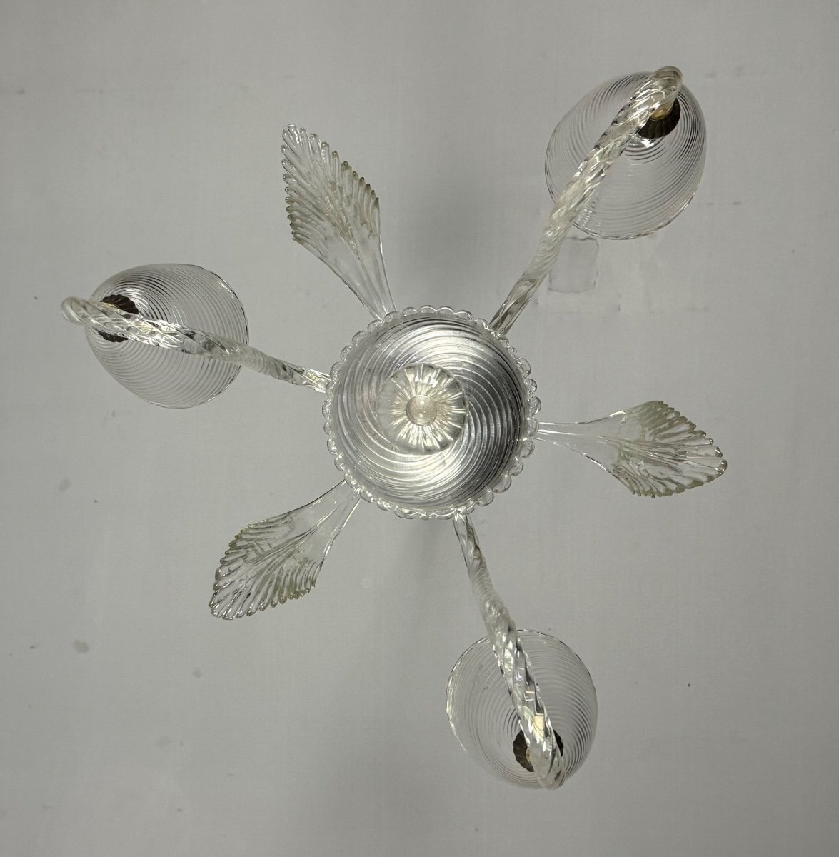 Venetian Chandelier In Colorless Murano Glass, Three Arms Of Light Circa 1950-photo-2