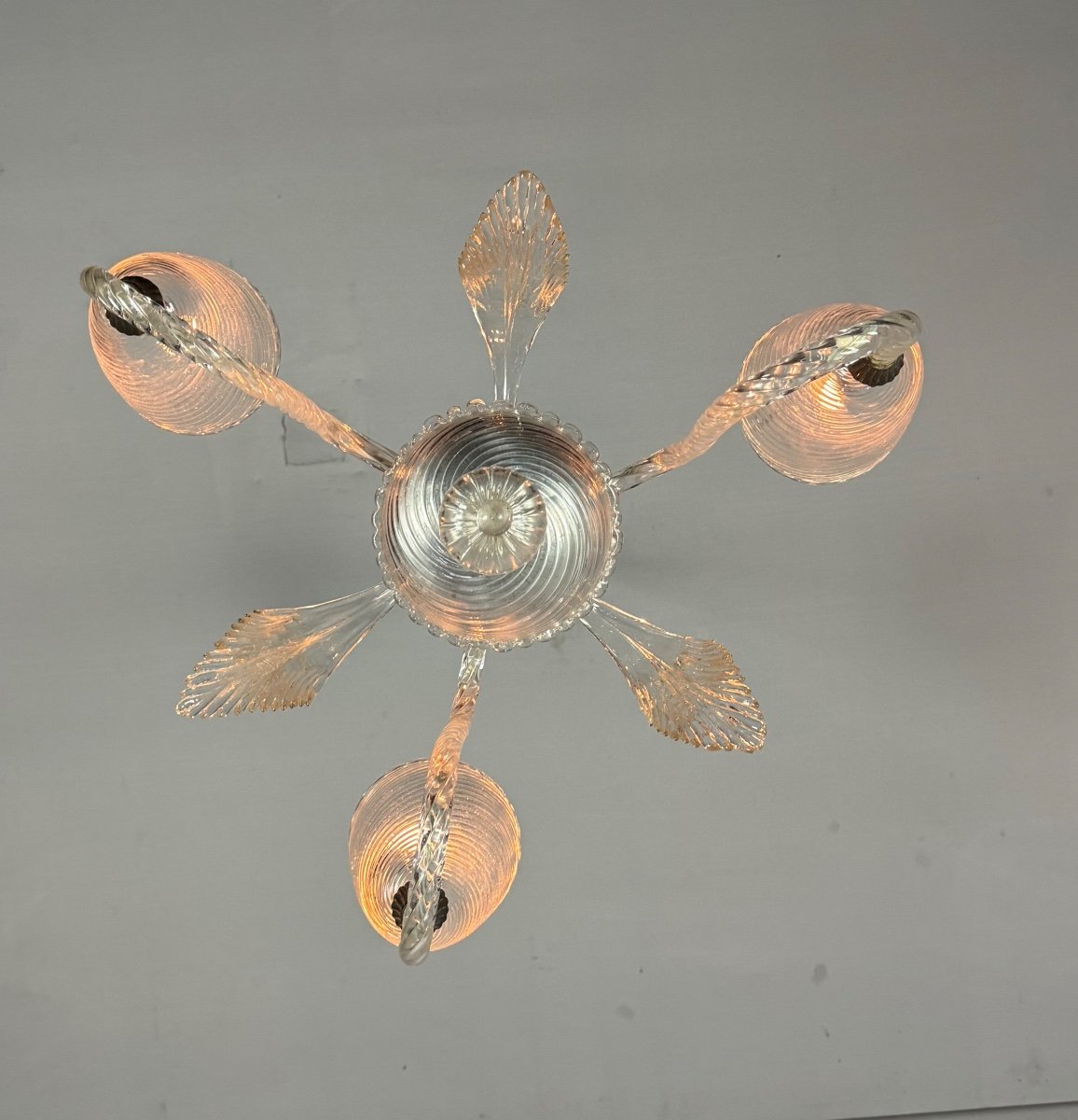 Venetian Chandelier In Colorless Murano Glass, Three Arms Of Light Circa 1950-photo-3