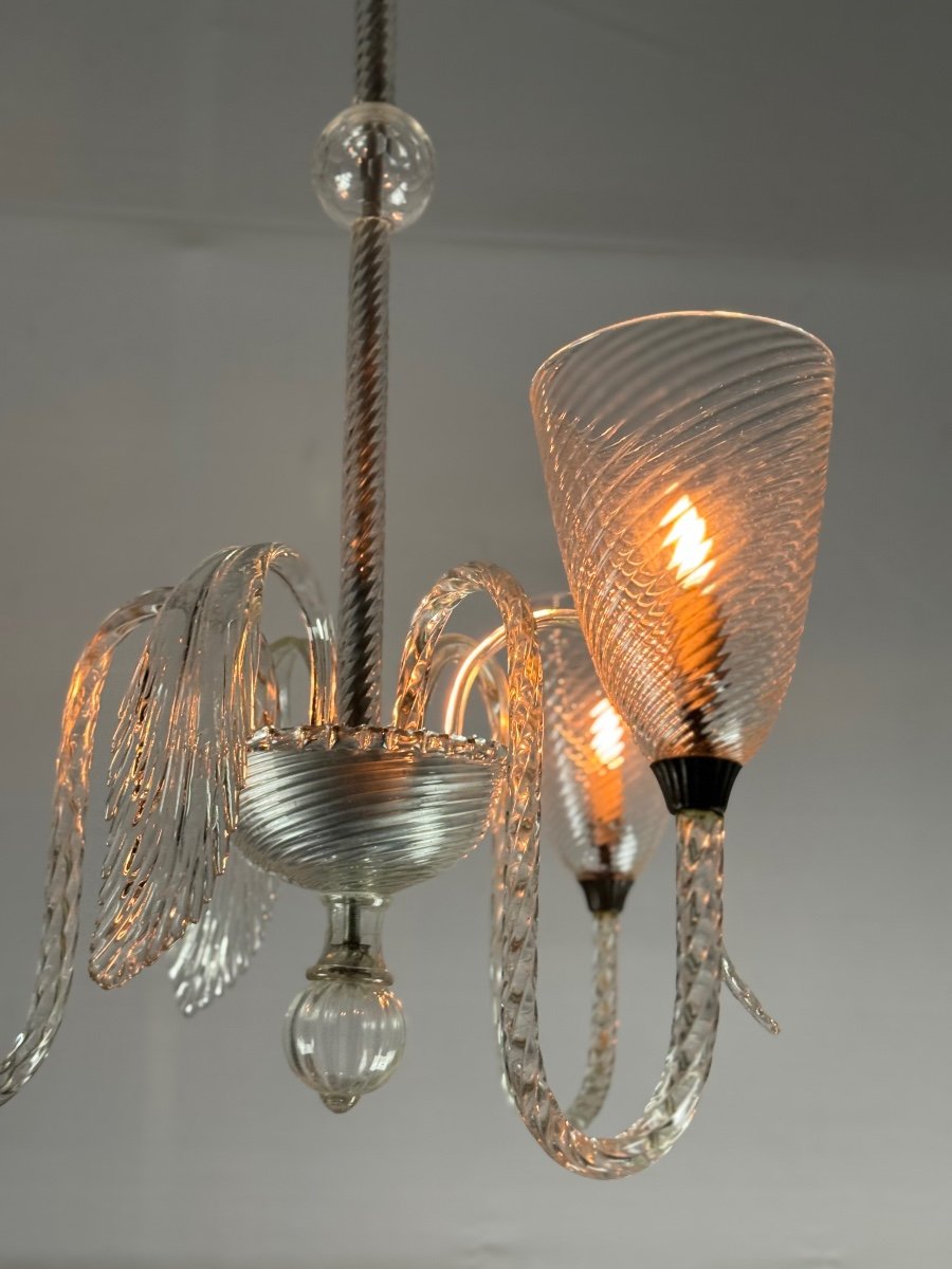 Venetian Chandelier In Colorless Murano Glass, Three Arms Of Light Circa 1950-photo-5