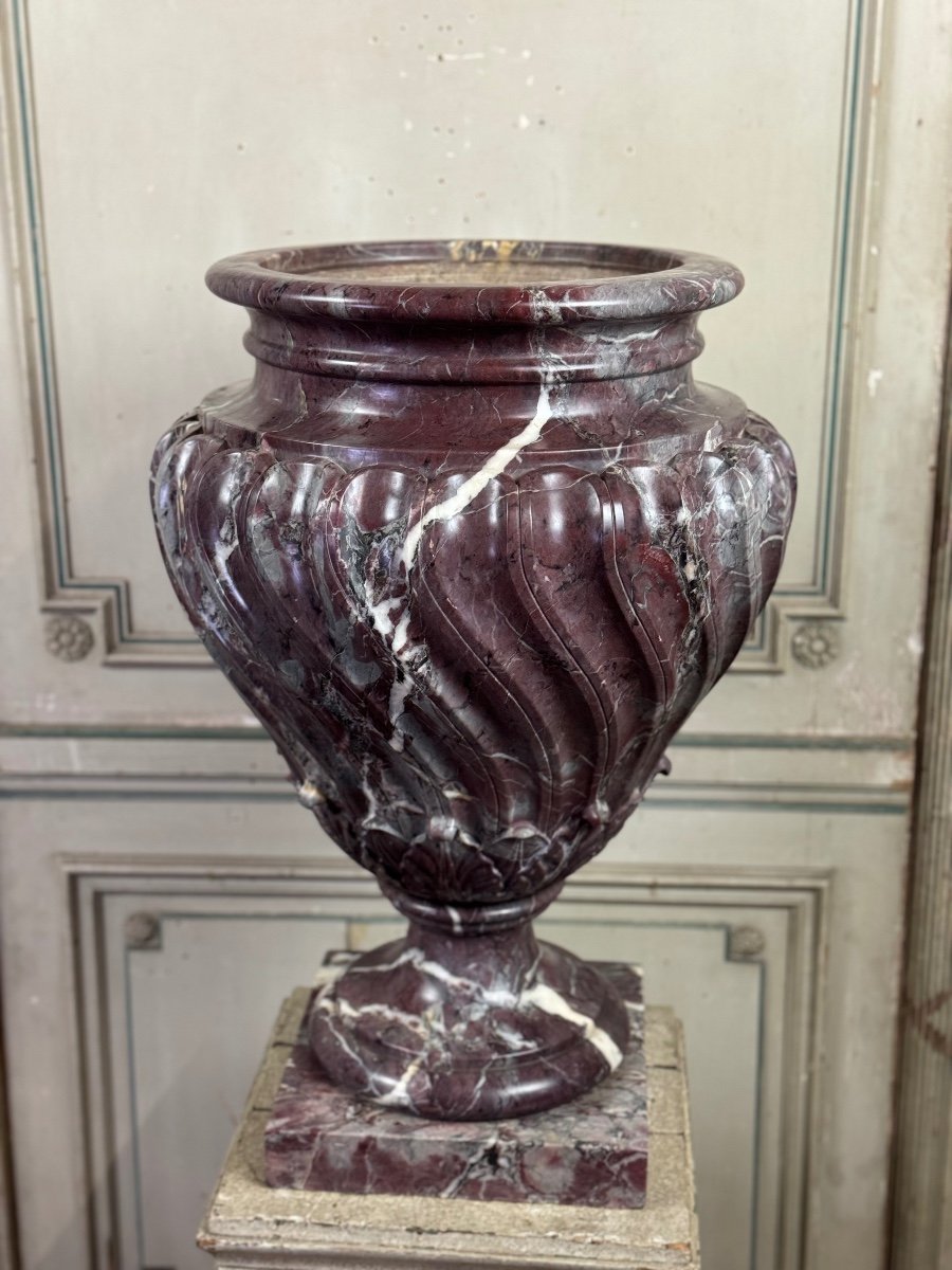 Saravezza Marble Basin The Spiral Fluted Body Topped With A Lid Circa 1900-photo-1