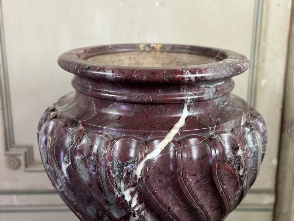 Saravezza Marble Basin The Spiral Fluted Body Topped With A Lid Circa 1900-photo-3