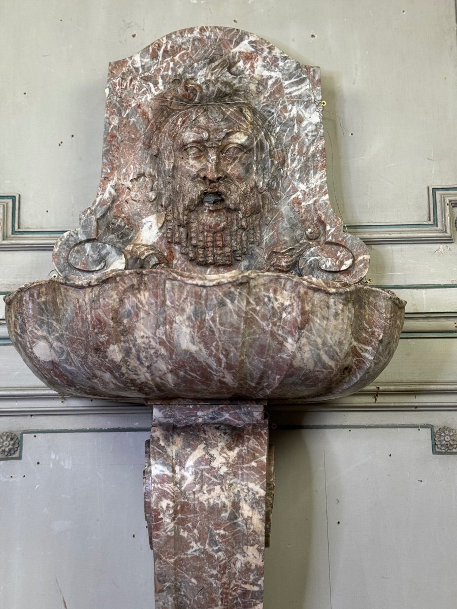 Fontaine Murale Au Masque, Marbre De Rance, XIX&egrave;me Si&egrave;cle -photo-4