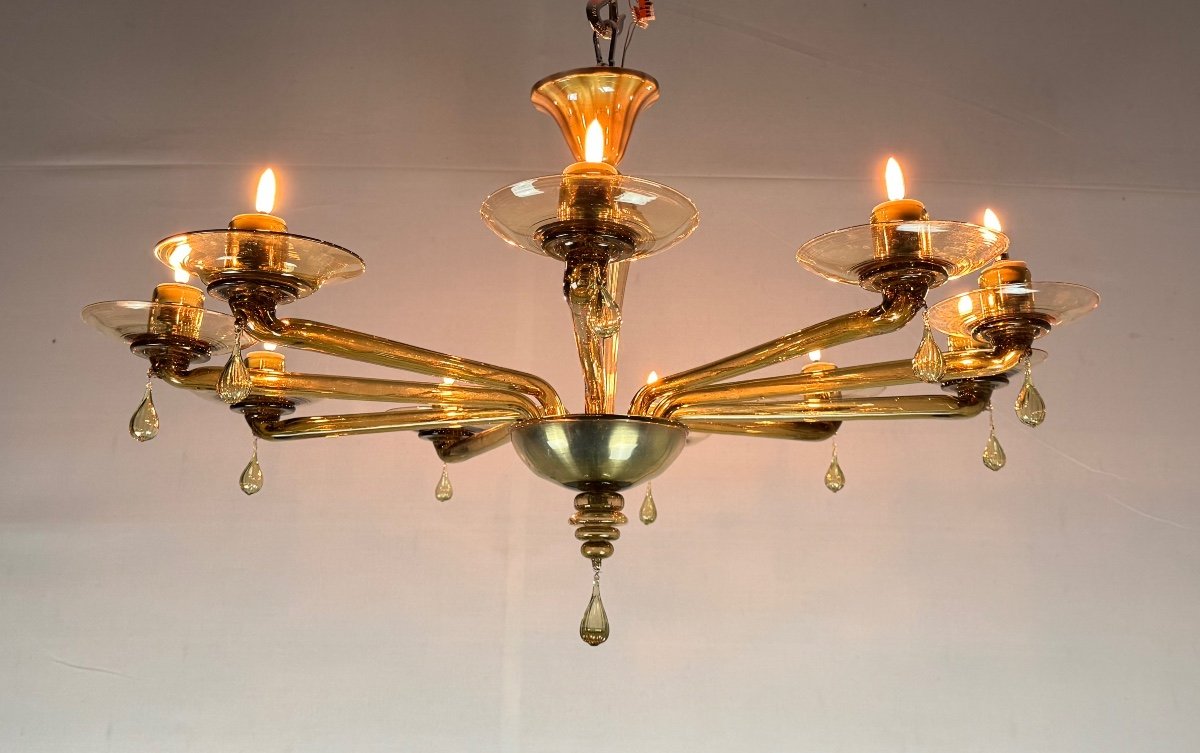 Venetian Chandelier In Mordore Murano Glass By Venini Circa 1940-photo-1