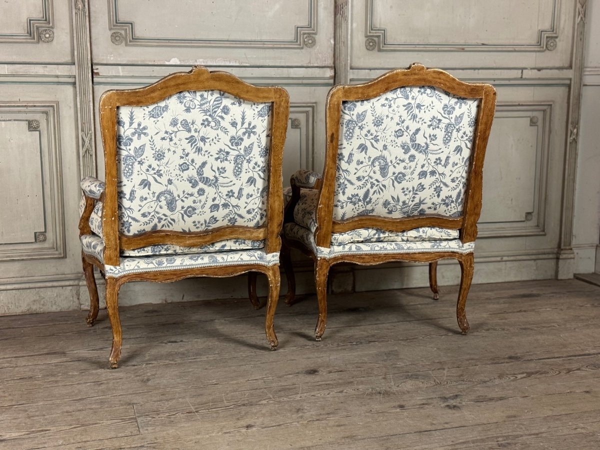 Pair Of Louis XV  Armchairs In Carved And “chené” Wood, 18th Century -photo-4