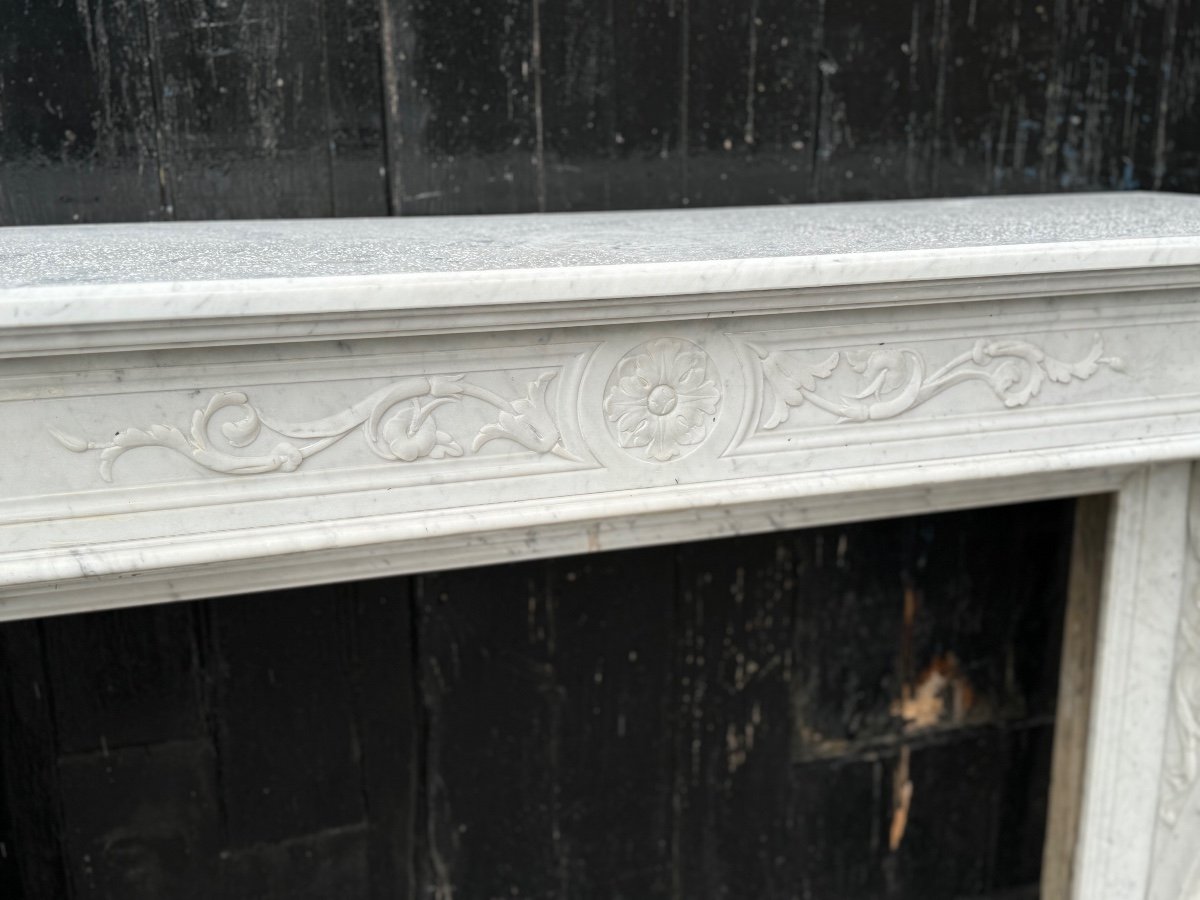 Louis XVI Fireplace In White Carrara Marble Circa 1880-photo-3