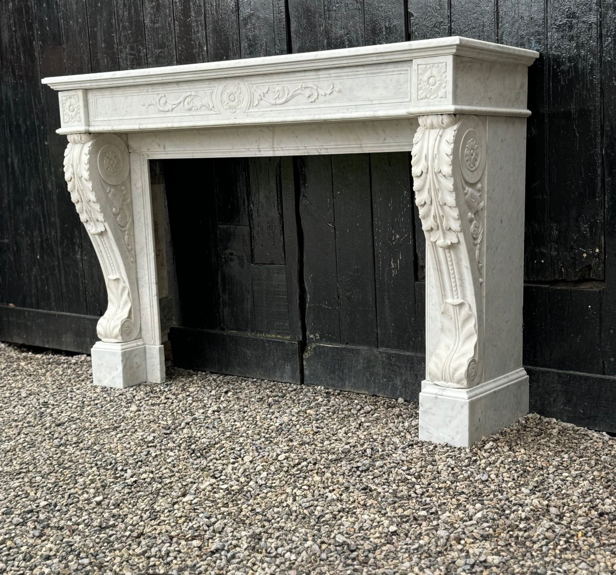 Louis XVI Fireplace In White Carrara Marble Circa 1880