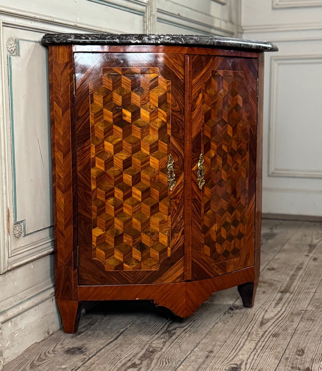 Louis XV Corner, Cube Sans Fond Marquetry, 18th Century -photo-1