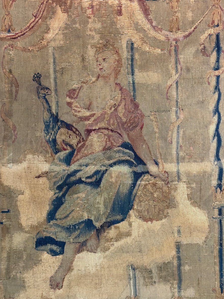 Tapisserie En Laine Et Soie, Jeune Femme Sous Un Dais, XVIIIème Siècle -photo-6