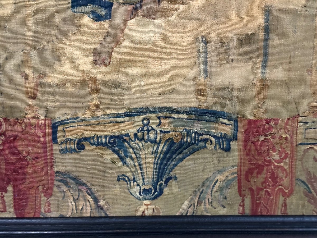 Tapisserie En Laine Et Soie, Jeune Femme Sous Un Dais, XVIIIème Siècle -photo-8