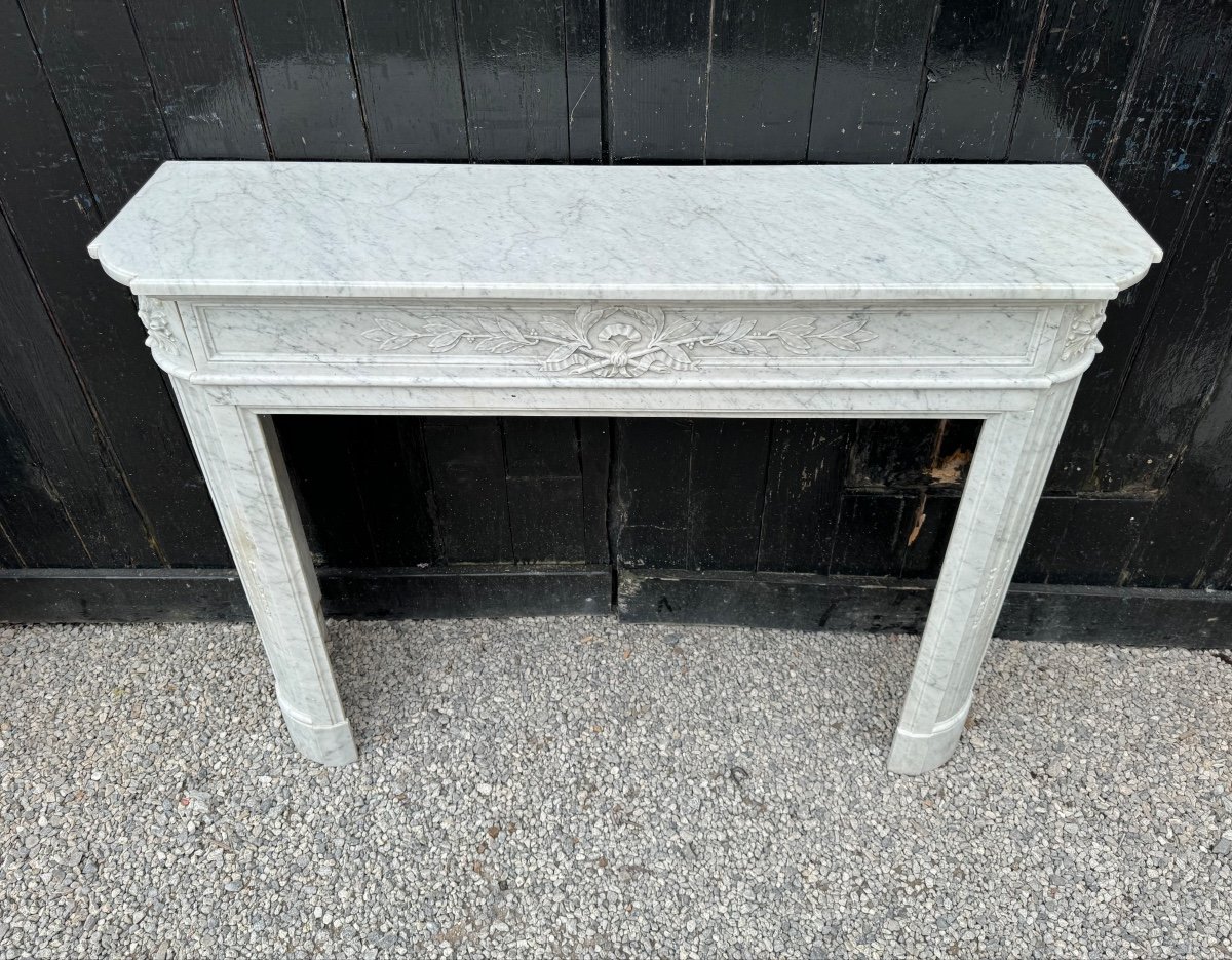 Louis XVI Style Half Moon Fireplace In White Carrara Marble Circa 1880-photo-3