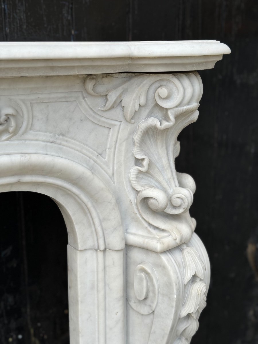 Remarkable Louis XV Style Fireplace, In Carrara Marble Circa 1880 -photo-2