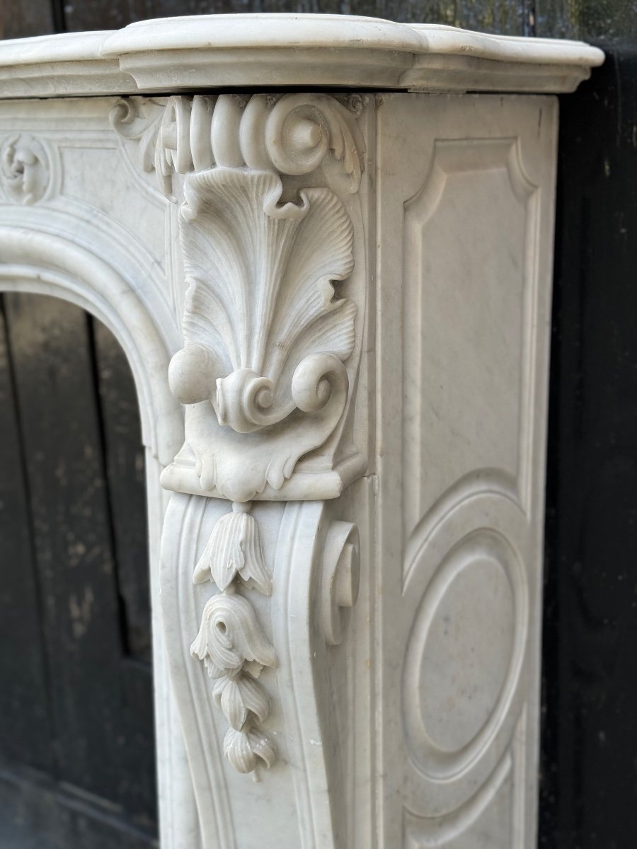 Remarkable Louis XV Style Fireplace, In Carrara Marble Circa 1880 -photo-8