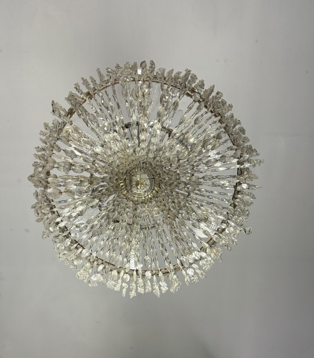 Important Pearl Bag Chandelier In Navette Cut Crystal, Circa 1800 -photo-3