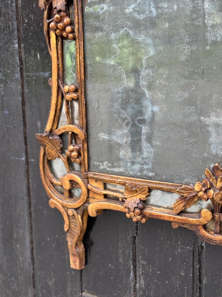 Large Louis XV Pareclosed Mirror In Carved And Gilded Wood, France 18th Century-photo-7