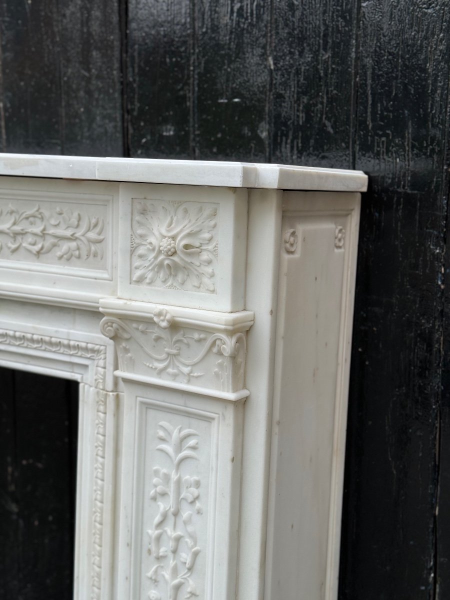 Louis XVI Style Fireplace In Statuary White Marble Circa 1880-photo-3