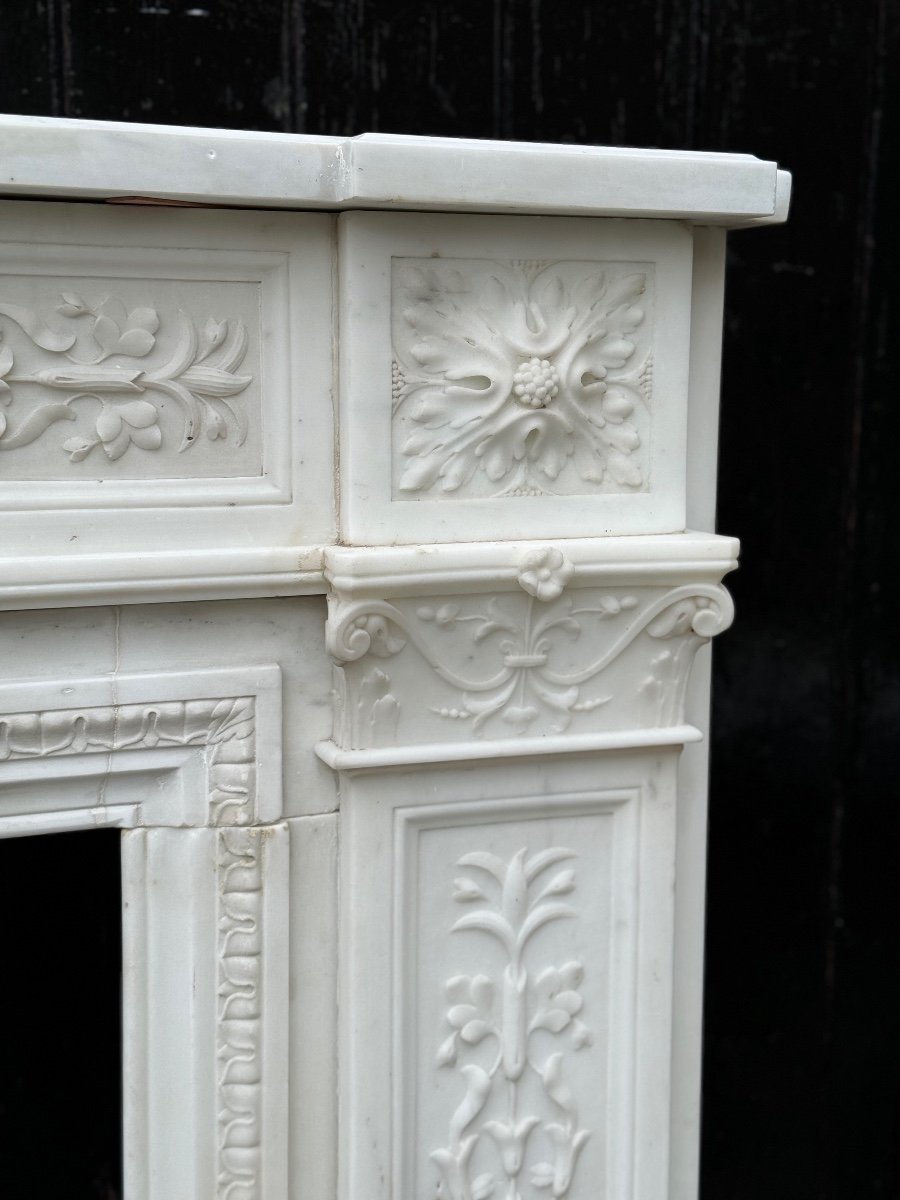 Louis XVI Style Fireplace In Statuary White Marble Circa 1880-photo-4