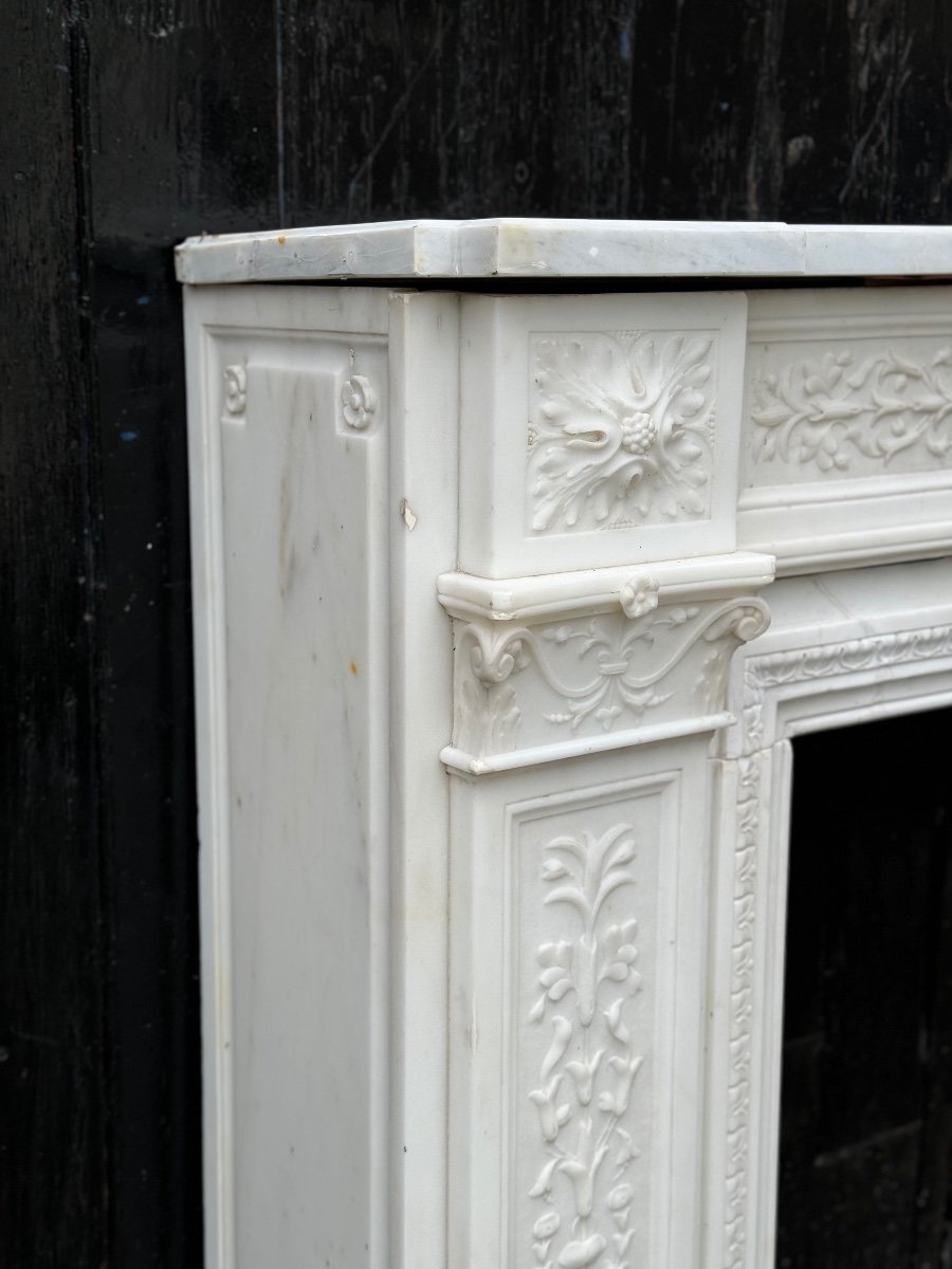 Louis XVI Style Fireplace In Statuary White Marble Circa 1880-photo-1