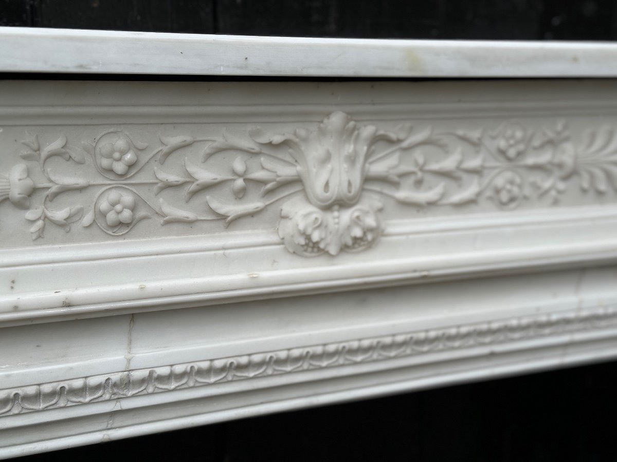 Louis XVI Style Fireplace In Statuary White Marble Circa 1880-photo-2