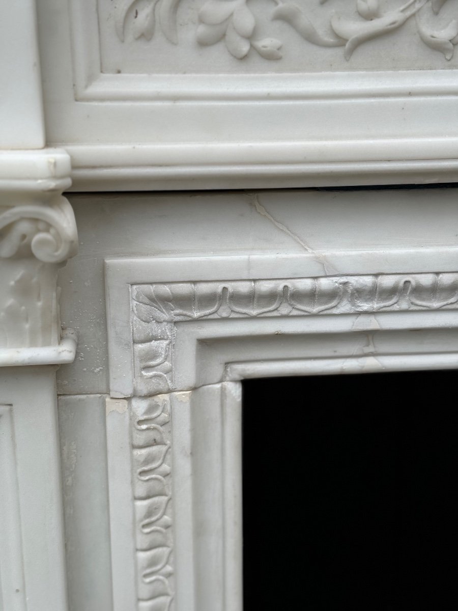 Louis XVI Style Fireplace In Statuary White Marble Circa 1880-photo-5