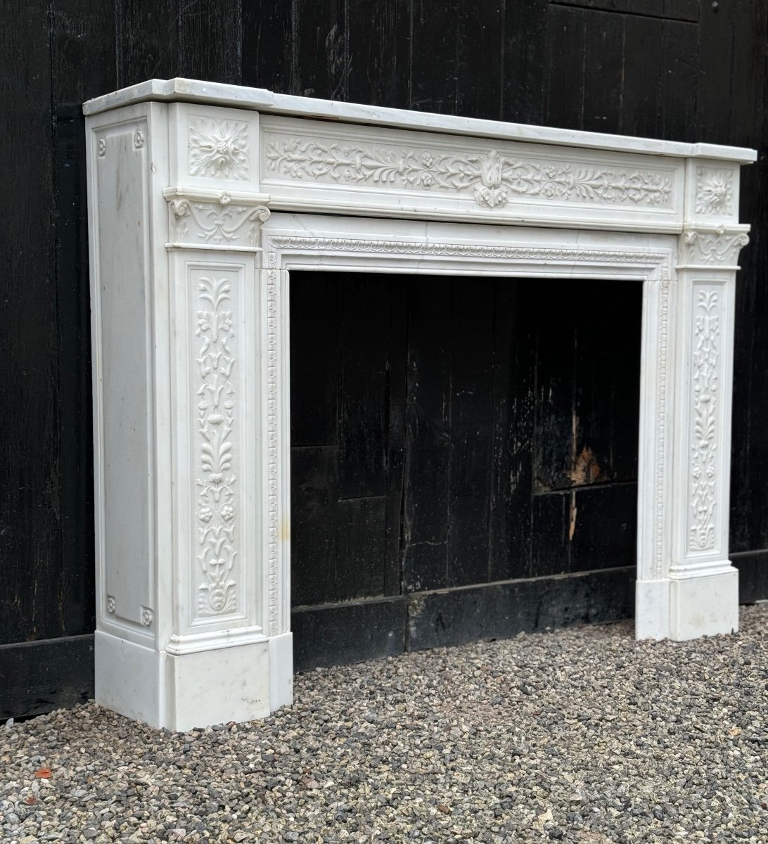 Louis XVI Style Fireplace In Statuary White Marble Circa 1880