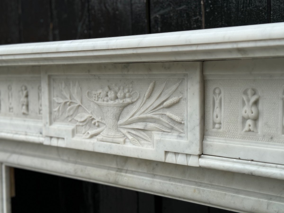 Louis XVI Style Fireplace In White Carrara Marble Circa 1880-photo-2