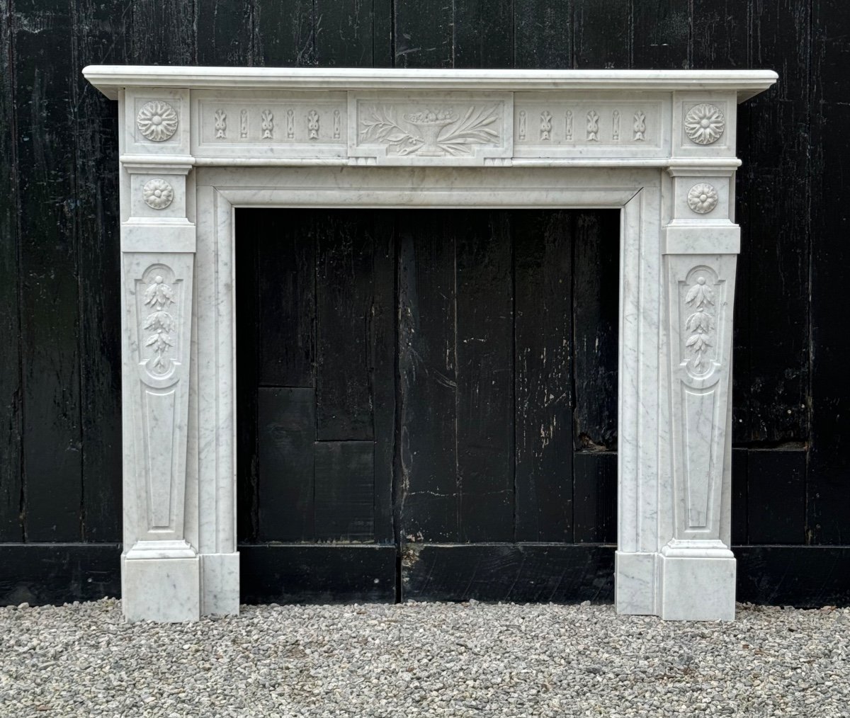 Louis XVI Style Fireplace In White Carrara Marble Circa 1880-photo-4