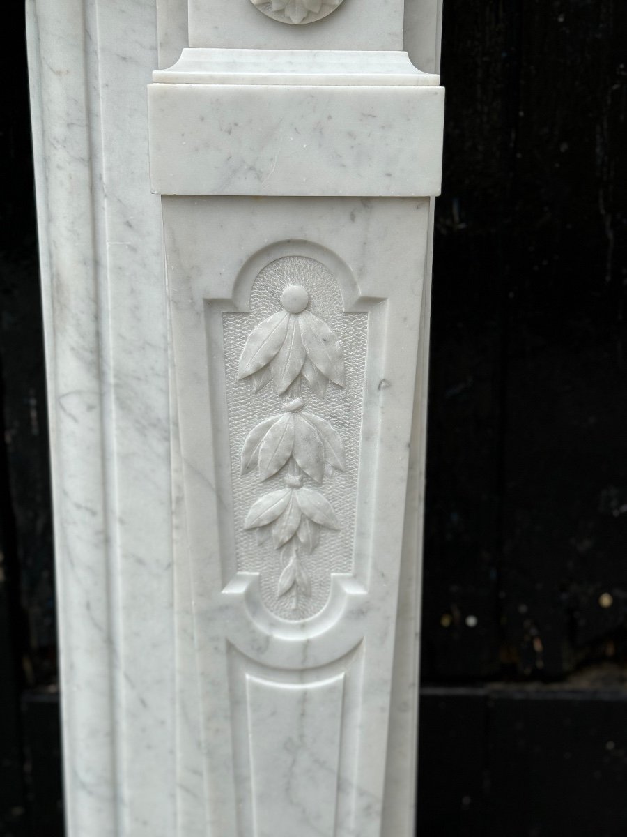 Louis XVI Style Fireplace In White Carrara Marble Circa 1880-photo-2