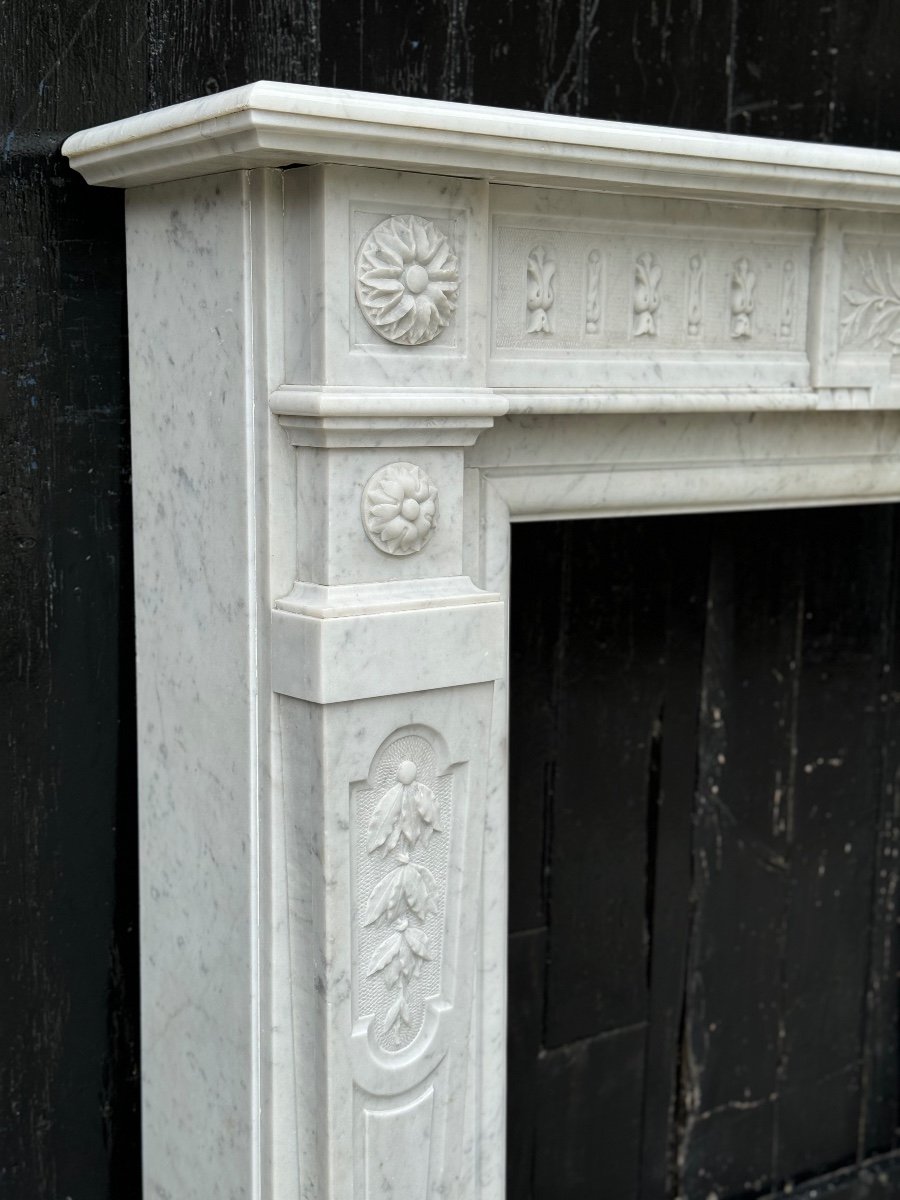 Louis XVI Style Fireplace In White Carrara Marble Circa 1880-photo-4