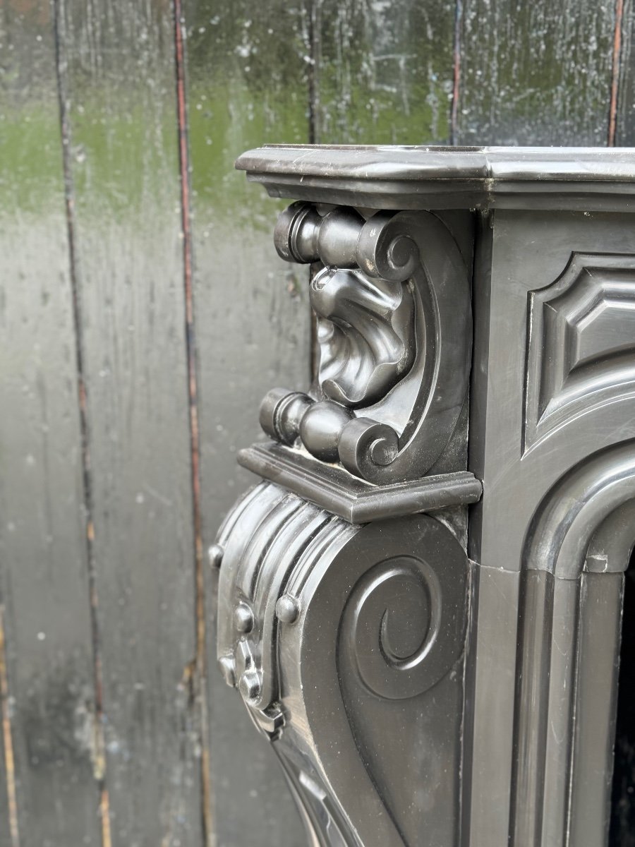 Napoleon III Fireplace In Black Belgian Or Black Mazy Marble, Circa 1880-photo-2