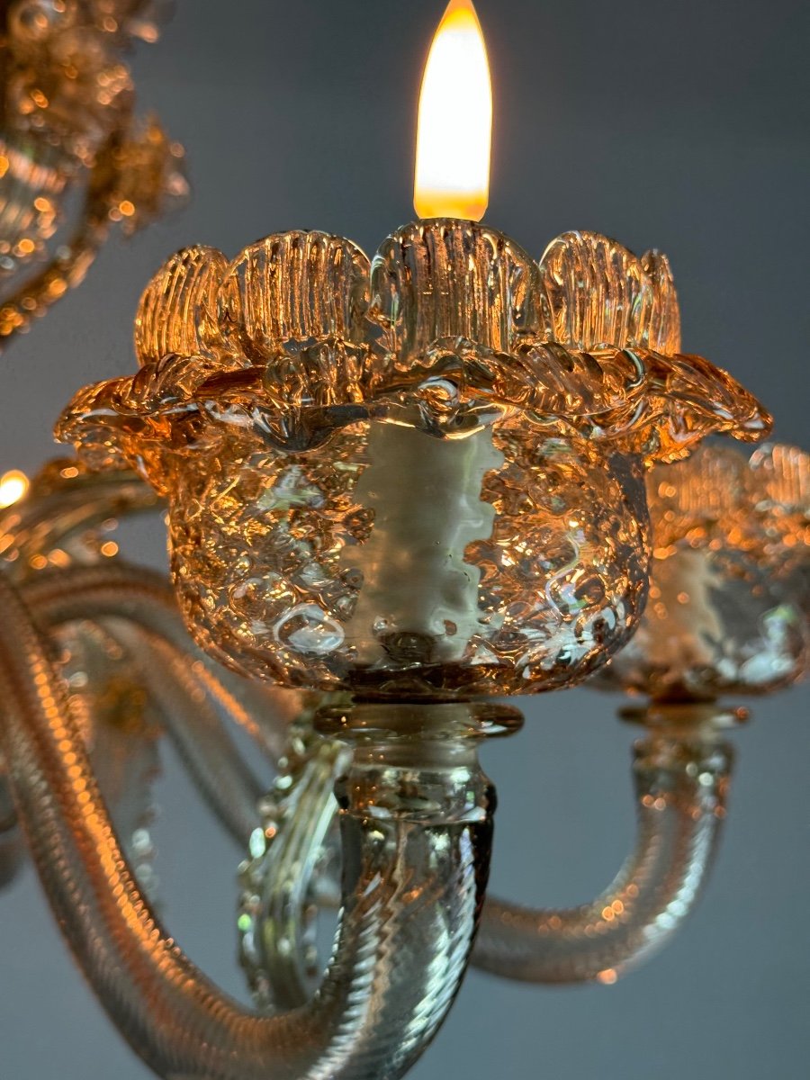 Venetian Chandelier In Bronze Murano Glass By Veronese Circa 1940-photo-4