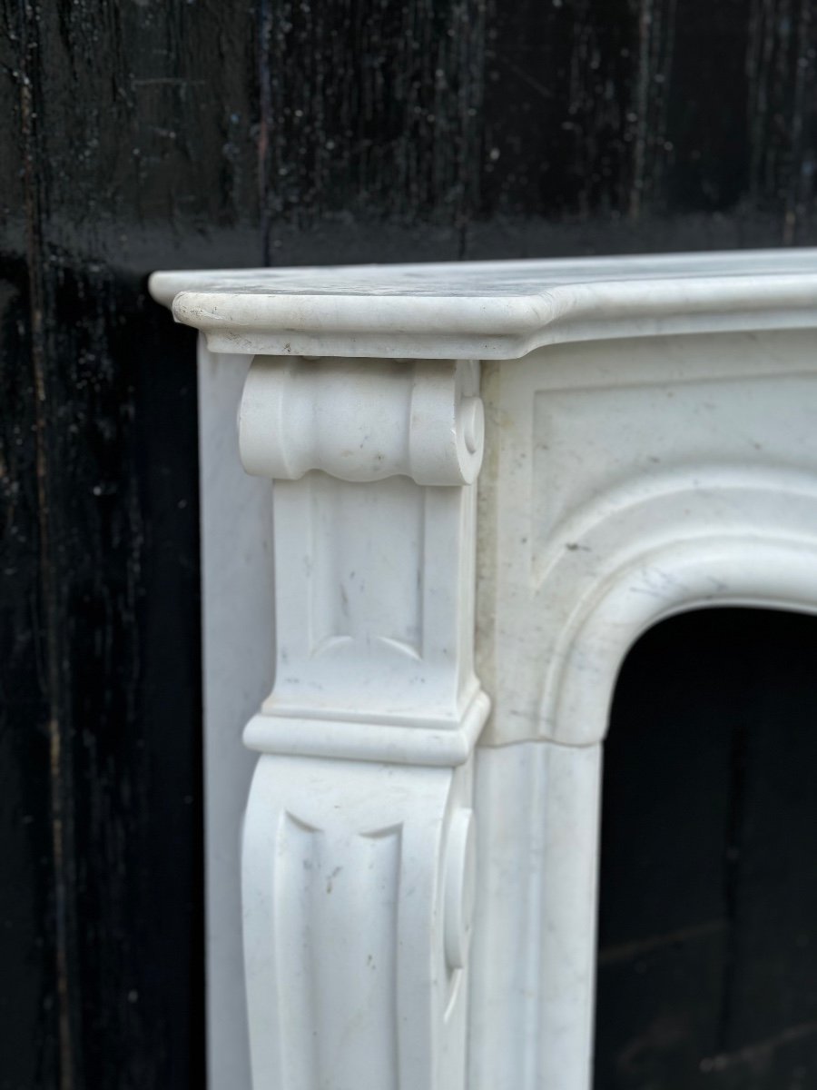 Louis XV Style Fireplace In White Carrara Marble, Circa 1980-photo-3