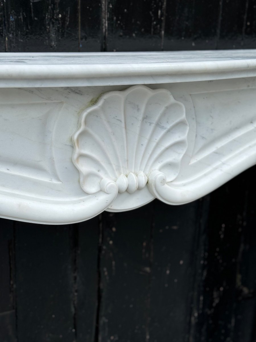 Louis XV Style Fireplace In White Carrara Marble, Circa 1980-photo-4