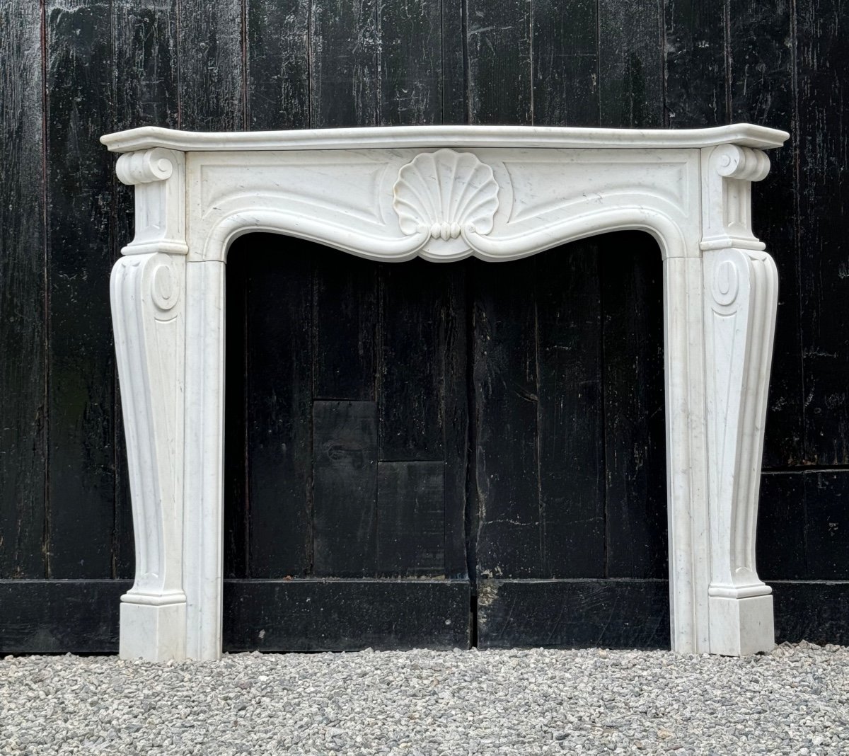 Louis XV Style Fireplace In White Carrara Marble, Circa 1980-photo-1