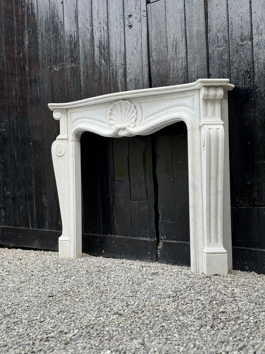 Louis XV Style Fireplace In White Carrara Marble, Circa 1980-photo-2