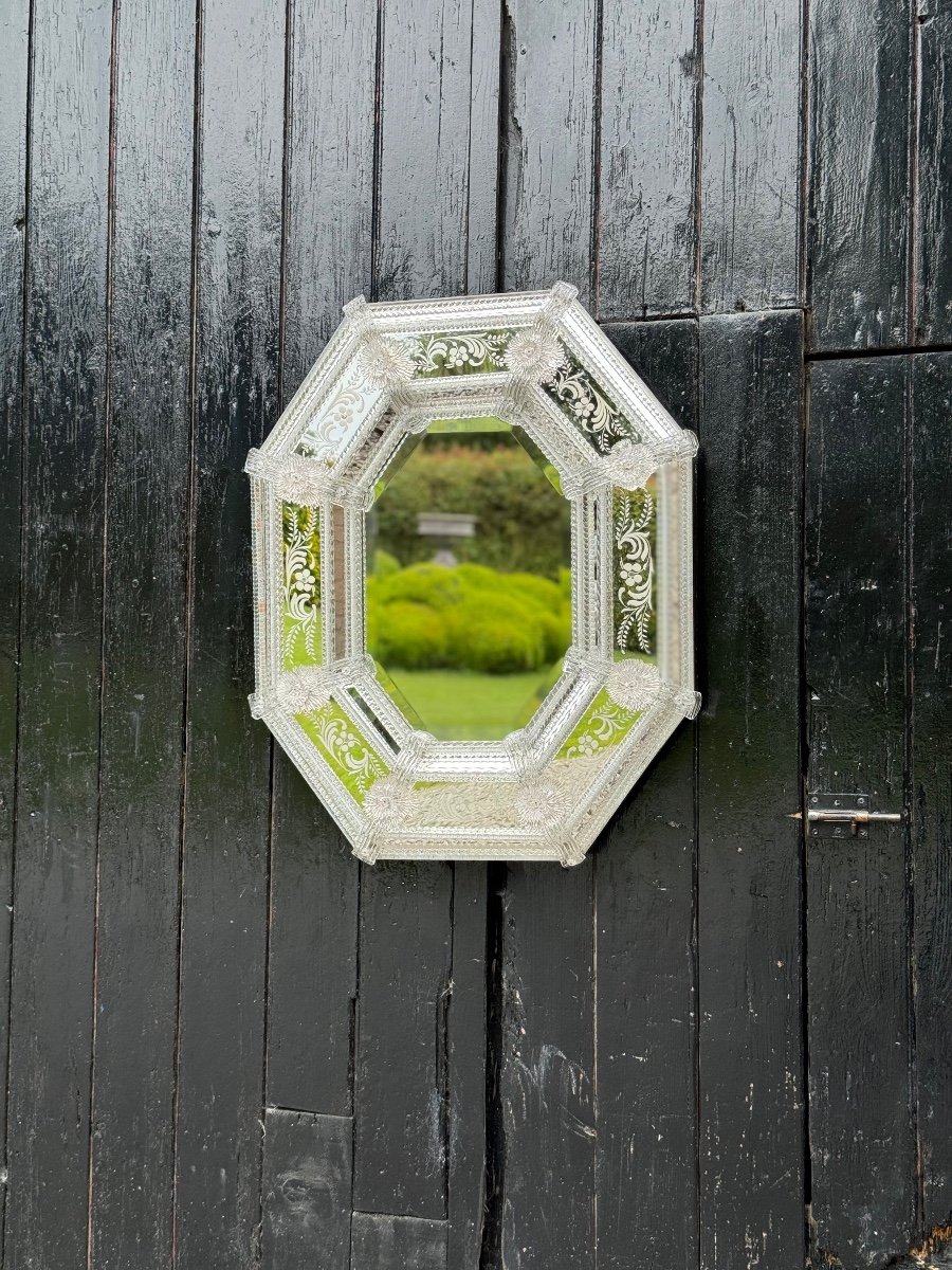 Venetian Mirror In Colorless Murano Glass, Circa 1880-photo-3