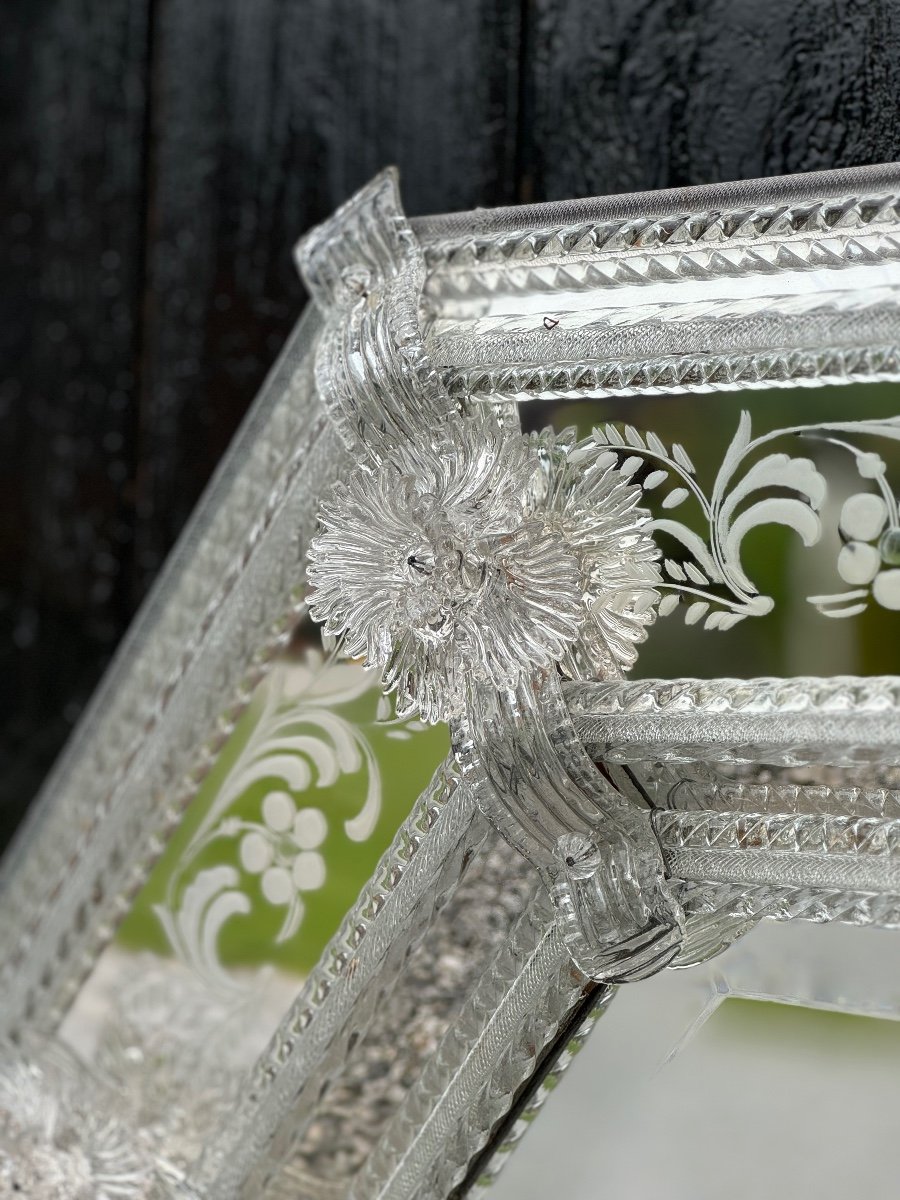 Venetian Mirror In Colorless Murano Glass, Circa 1880-photo-4