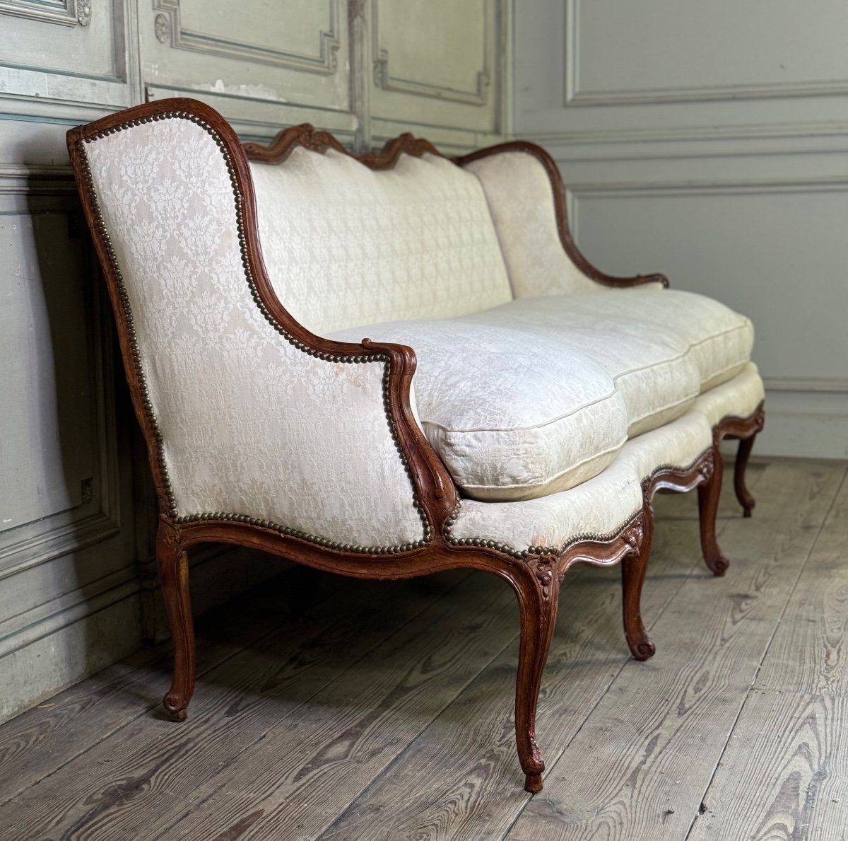 Louis XV Bench In Carved Wood, Stamped Saint Georges, 18th Century -photo-2