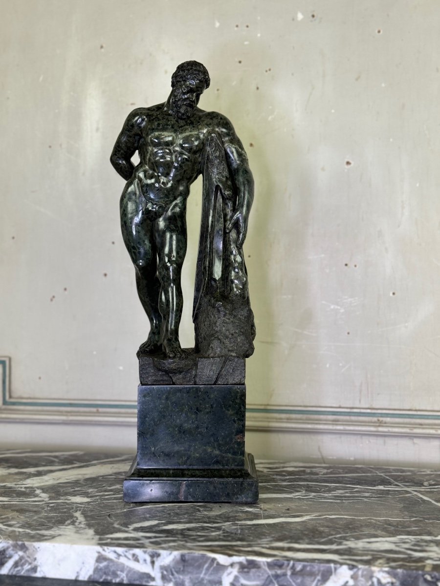 After The Farnese Hercules, Serpentine Marble Sculpture, Souvenir Of The Grand Tour -photo-1