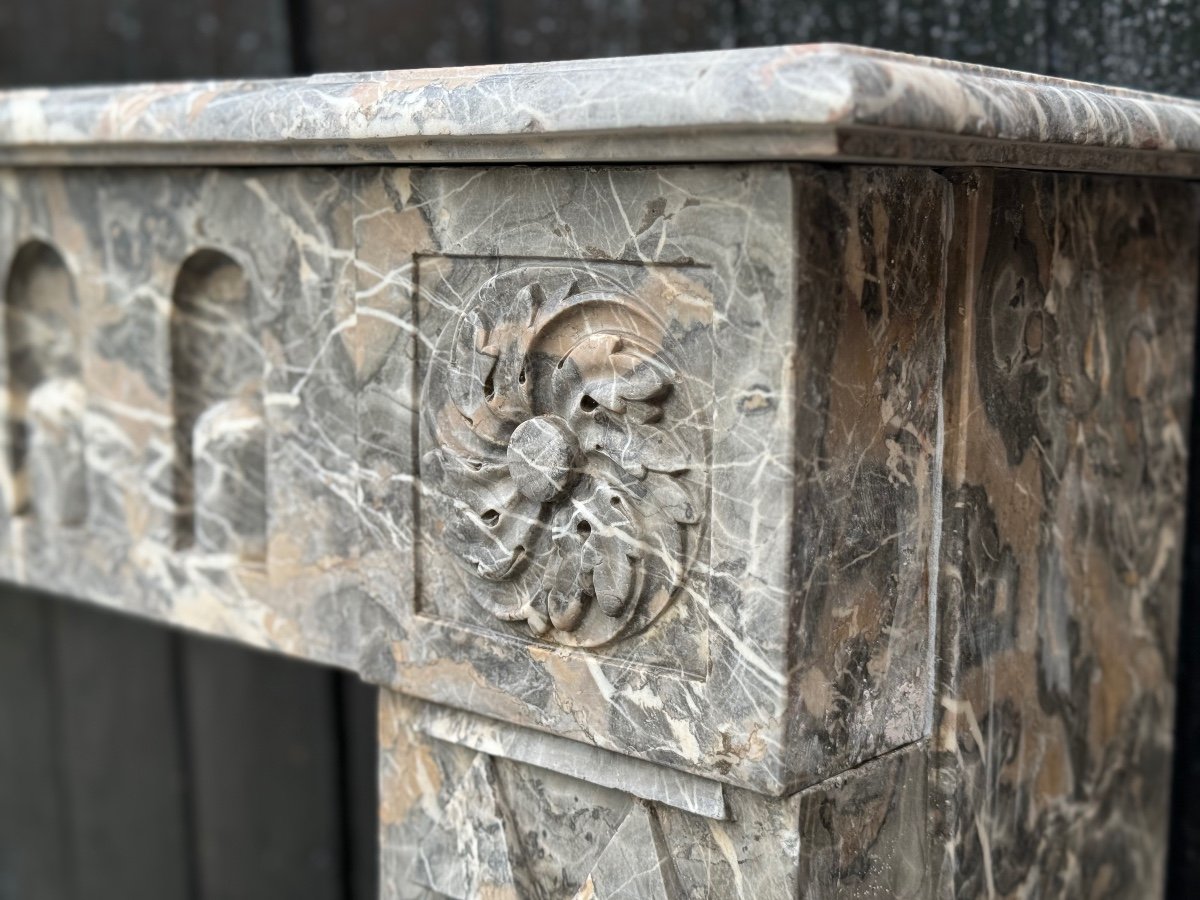 Louis XVI Fireplace In Gray Ardennes Marble, 18th Century-photo-2