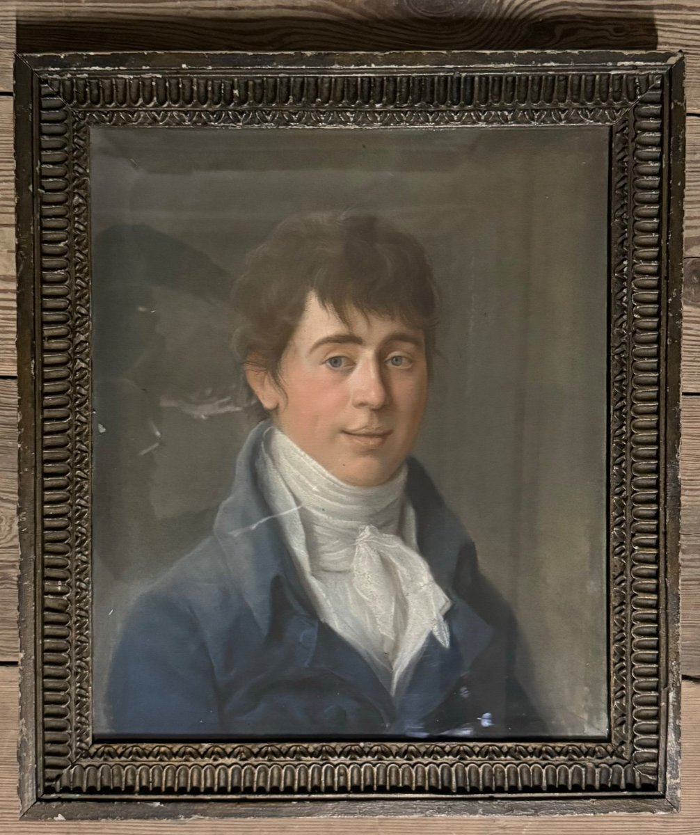 Portrait Masculin, Pastel Dans Son Cadre, Vers 1800-photo-2