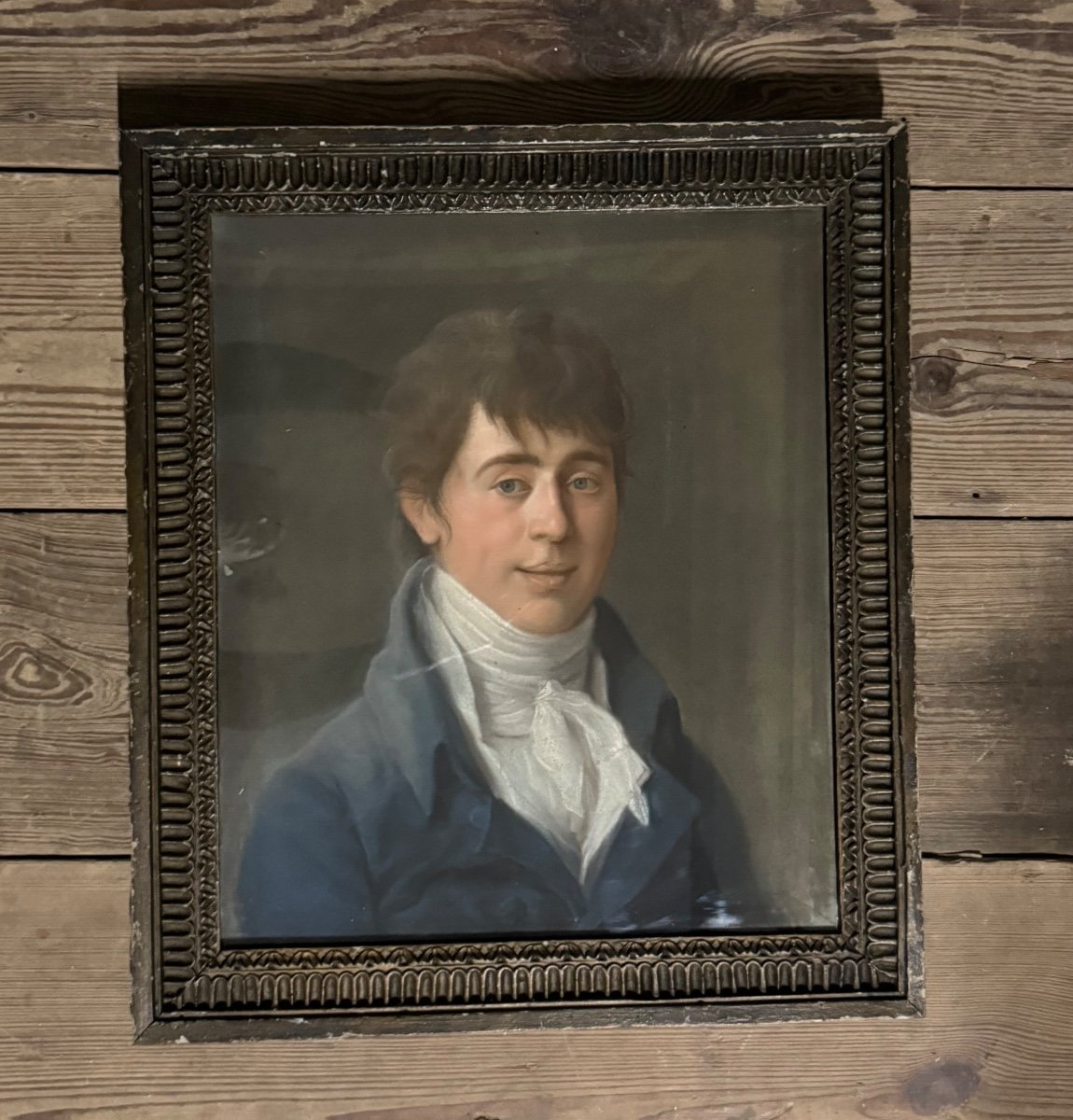 Portrait Masculin, Pastel Dans Son Cadre, Vers 1800-photo-4