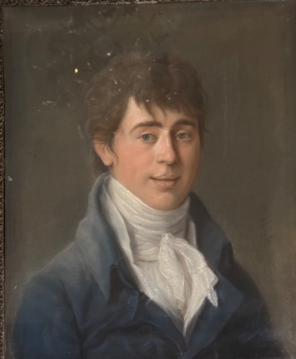 Portrait Masculin, Pastel Dans Son Cadre, Vers 1800-photo-2