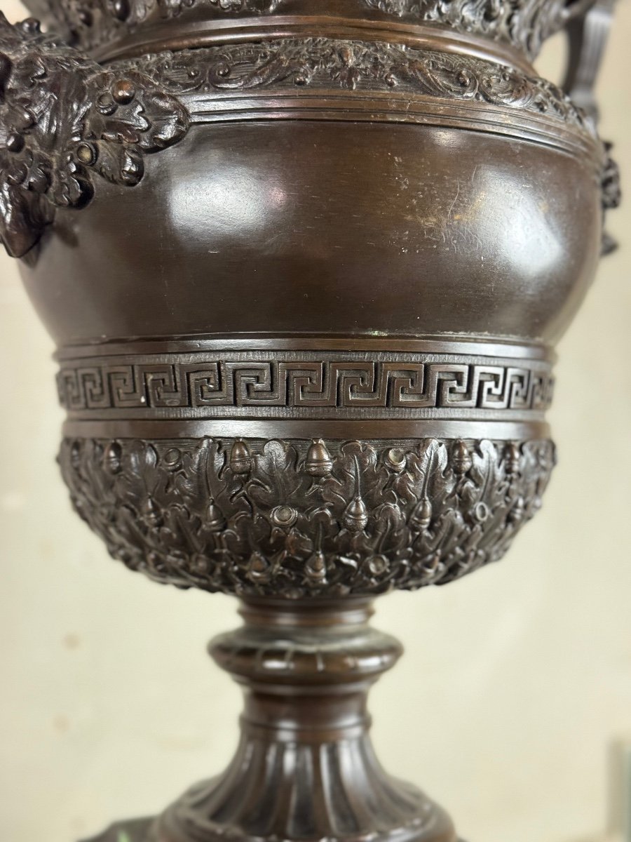 Patinated Bronze Vase With Handles Topped With Two-headed Busts 19th Century -photo-4