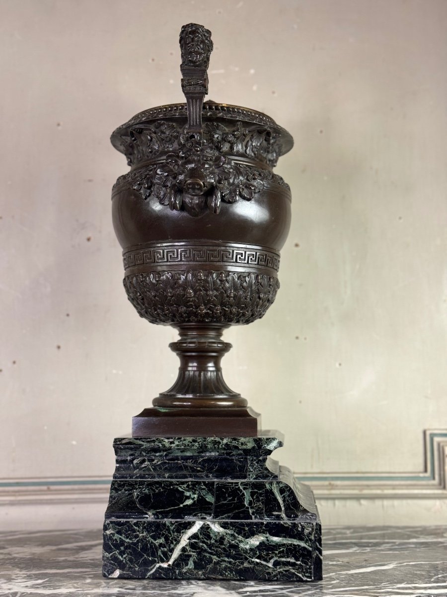 Patinated Bronze Vase With Handles Topped With Two-headed Busts 19th Century -photo-7