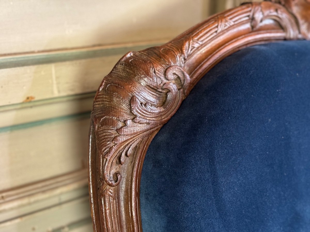 Paire De Fauteuils à La Reine Louis XV En Bois Fruitier Sculpté, Début Du XVIIIème Siècle-photo-6