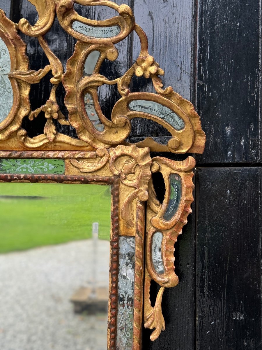 Impressive Carved And Gilded Wooden Parclose Mirror, Venice, 18th Century-photo-5